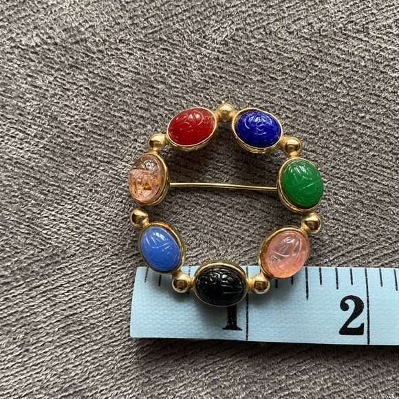 Scarab Brooch Pin Multicolor Gold Tone - Picture 5 of 15